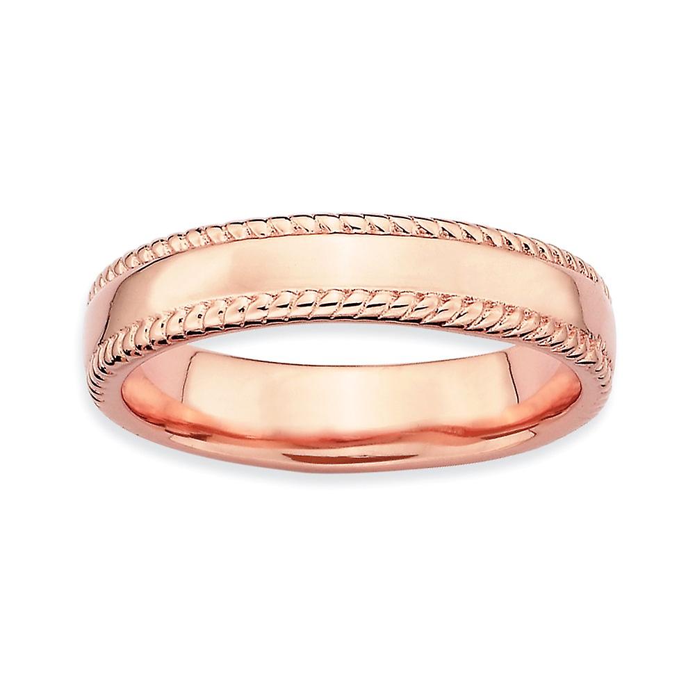 925 Sterling Silver Polished Patterned Stackable Pink Plated Ring-Stackable-Ring for Women - Ring Size: 5 to 10