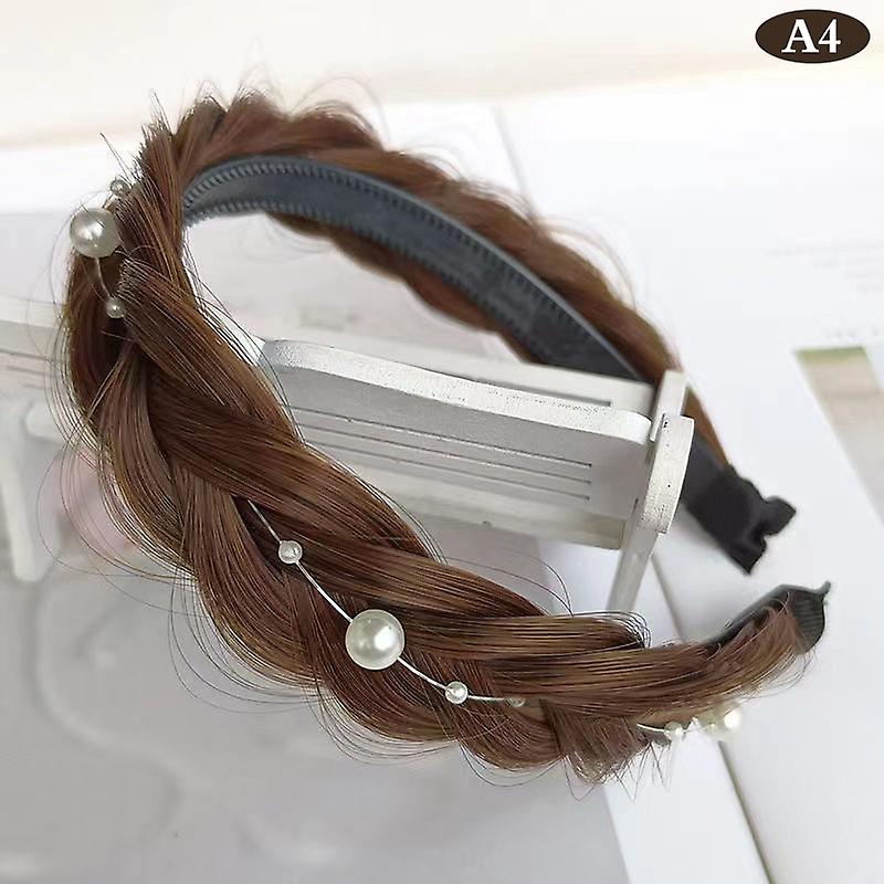 Widen Fishbone Braid Headbands Pearl Wig Twist Handmade Retro Head Hoop Headwear