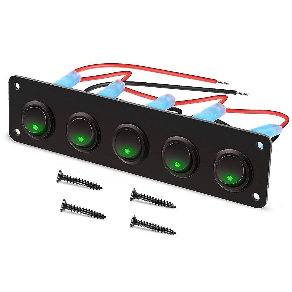 5 Gang Round Dash Rocker Toggle Switch Panel Green
