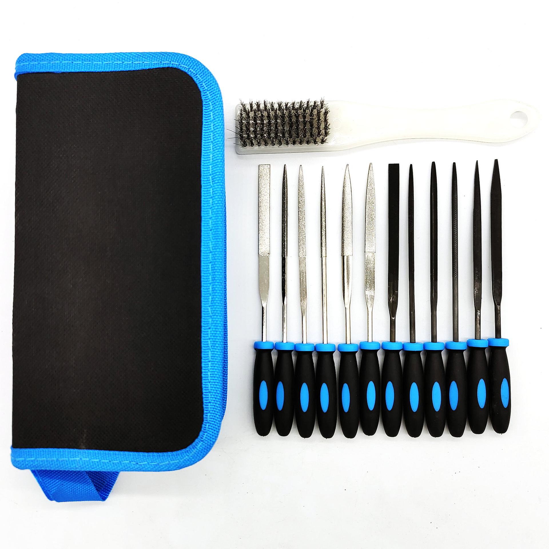 13 Piece Set, 12 Files and Rasps 150mm Needle Files Diamond File Kit, Needle File Set Diamond File Repair Tools, for Metal, Wood and Plastics, and 1 B