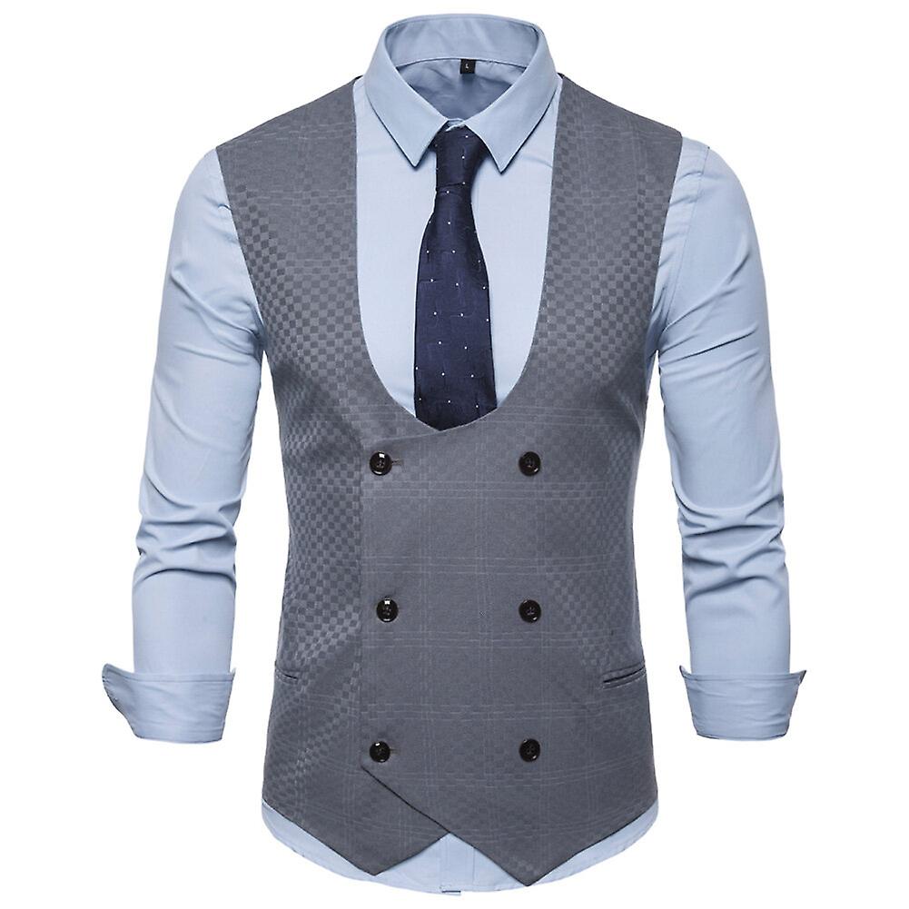 Cloudstyle Men's Casual U-neck Double Breasted  Vest With Back Pattern