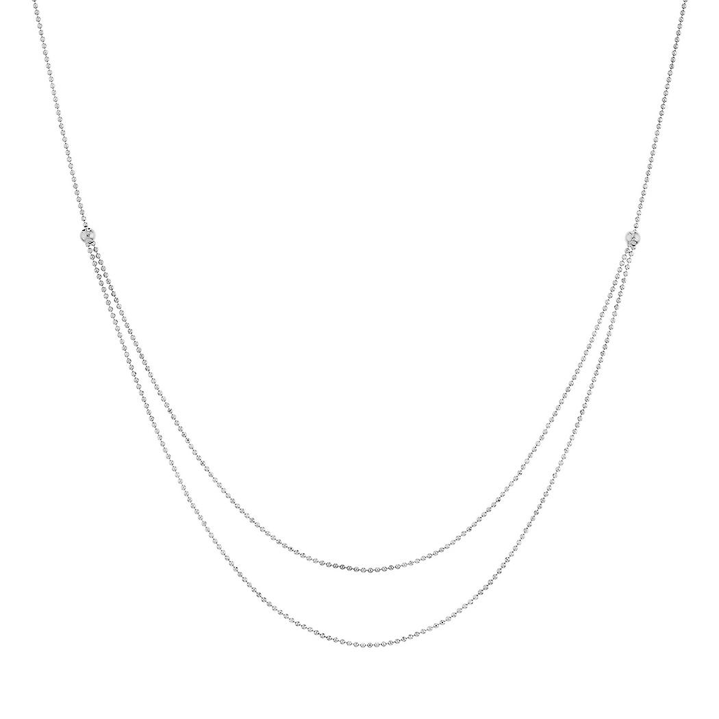Colar de ouro branco 14k com corrente dupla de contas, ajustável, 45 cm (18 polegadas), para mulheres e homens.