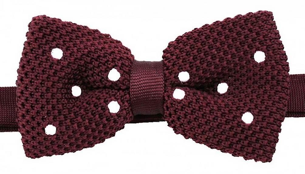 David Van Hagen Polka Dot Knitted Polyester Bow Tie - Wine Red/White
