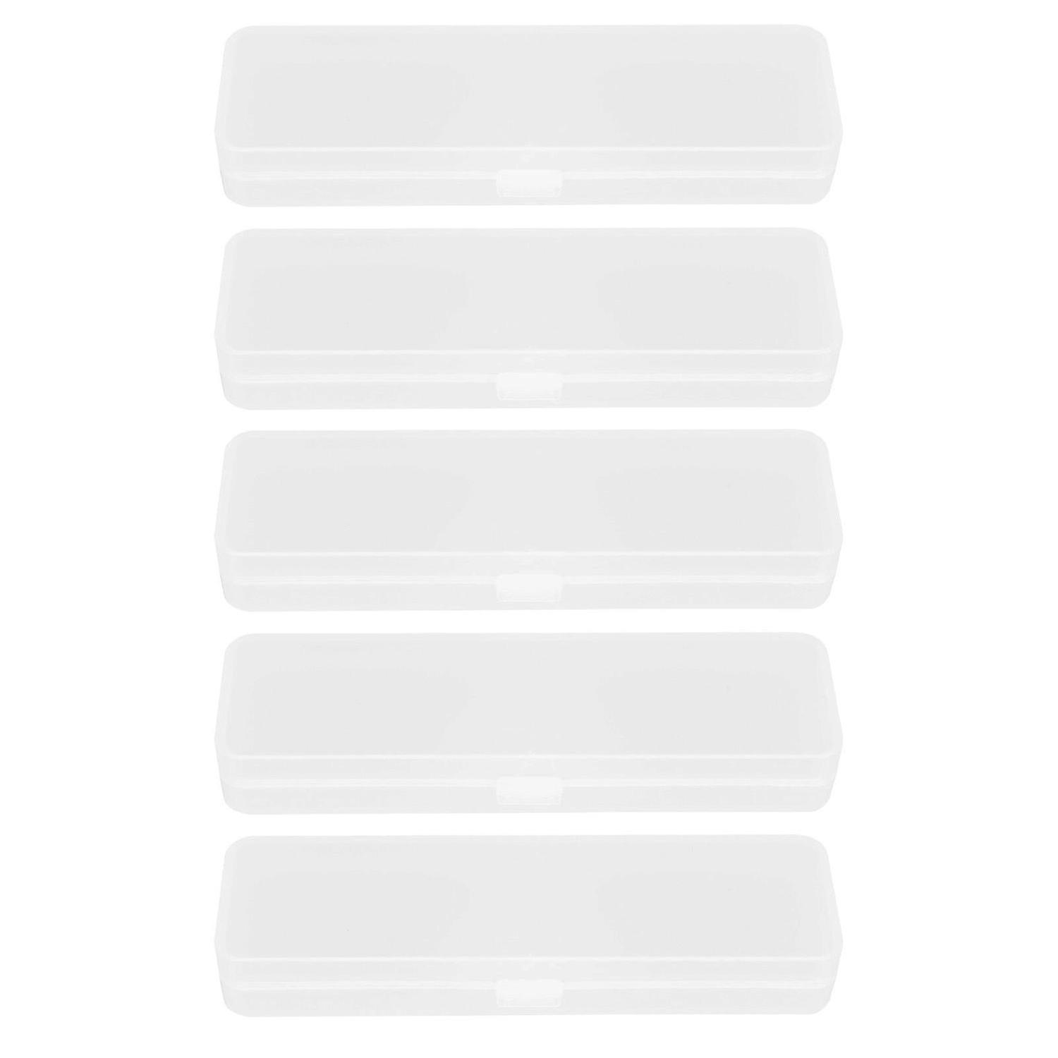 5pcs Plastic Pencils Storage Boxes Stationery Boxes Oblong Pencil Holding Boxes