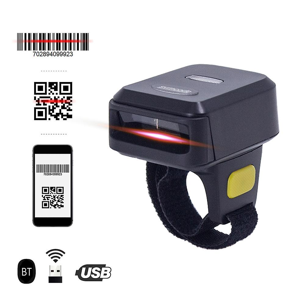 2D Barcode Scanner Portable Finger Handheld Wearable Ring 1D 2D Bar Code Reader BT+2.4G Wireless and