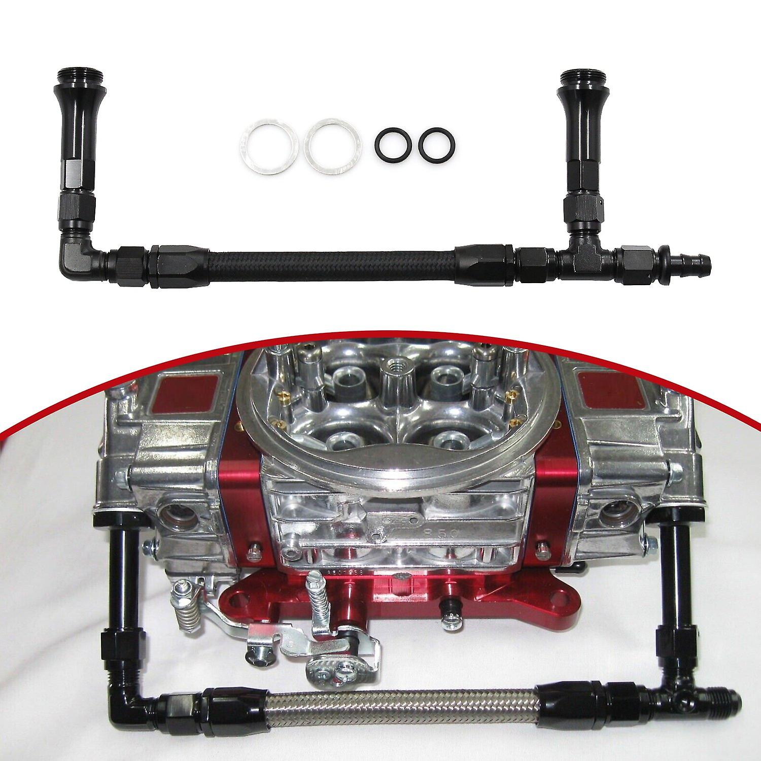 AOXOMS Black 6AN Braided Dual Feed Carb Fuel Line For 4150 Holley Carburetors - Aluminum & Stainless