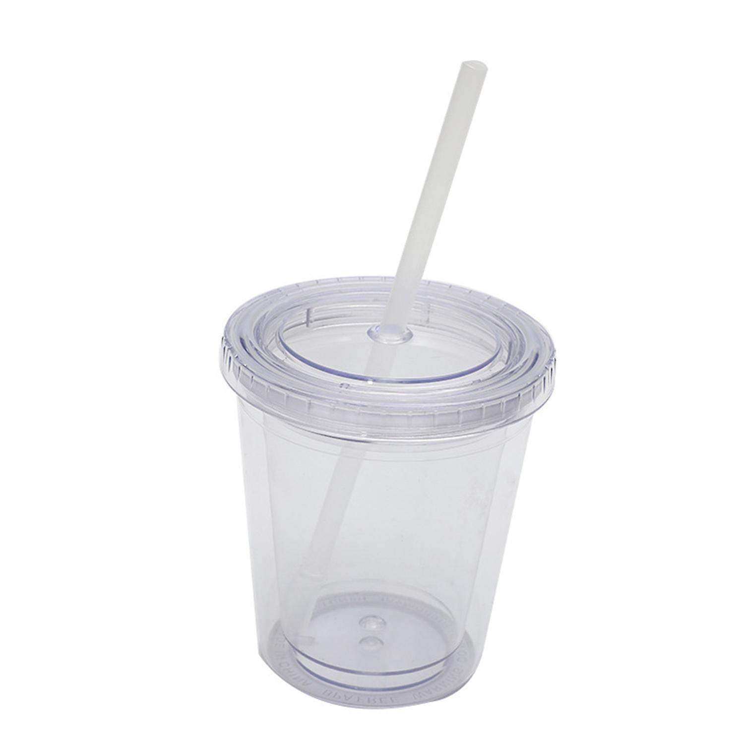 1 Set 12OZ/350ml Straw Cup Double-layer Reusable with Lid Travel Clear Ice Coffee Mug Office Supplie