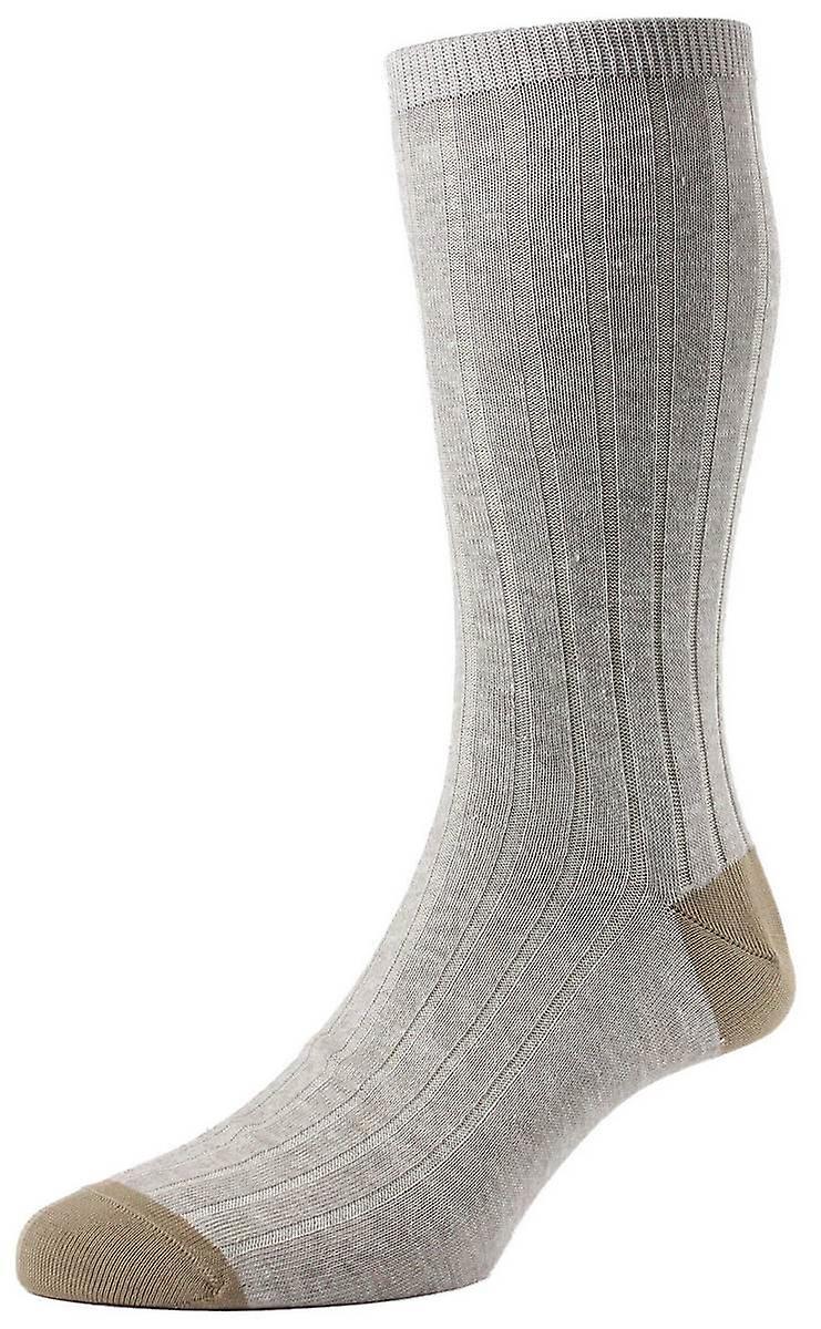 Pantherella Hamada Contrast Heel and Toe Linen Blend Socks - Linen Beige