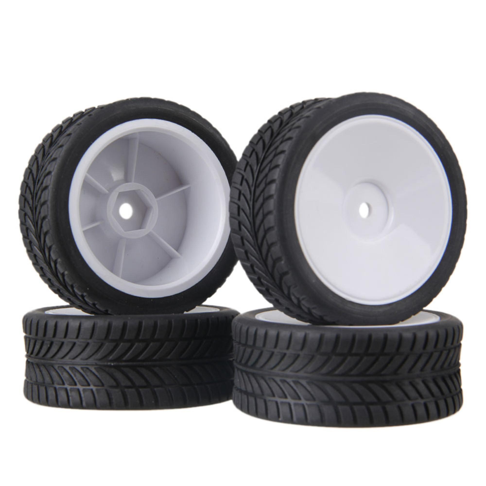 4PCS White Plastic Smooth Wheel Rim Single Oriented Tyre for RC1:10 On Road Car