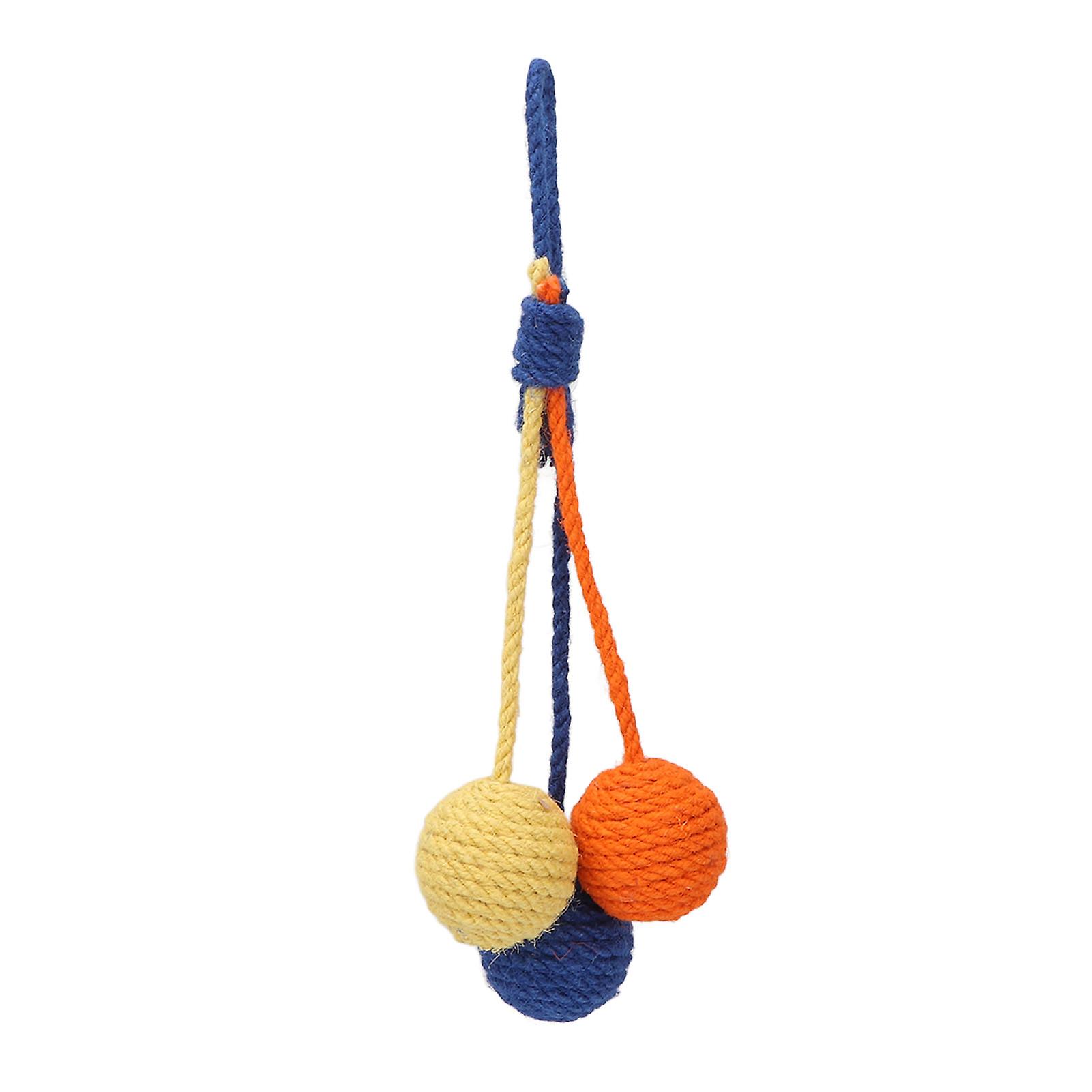 Hanging Sisal Ball for Cats, Colorful Interactive Sisal Rope Chew Toy for Pets, Red, Yellow, Blue