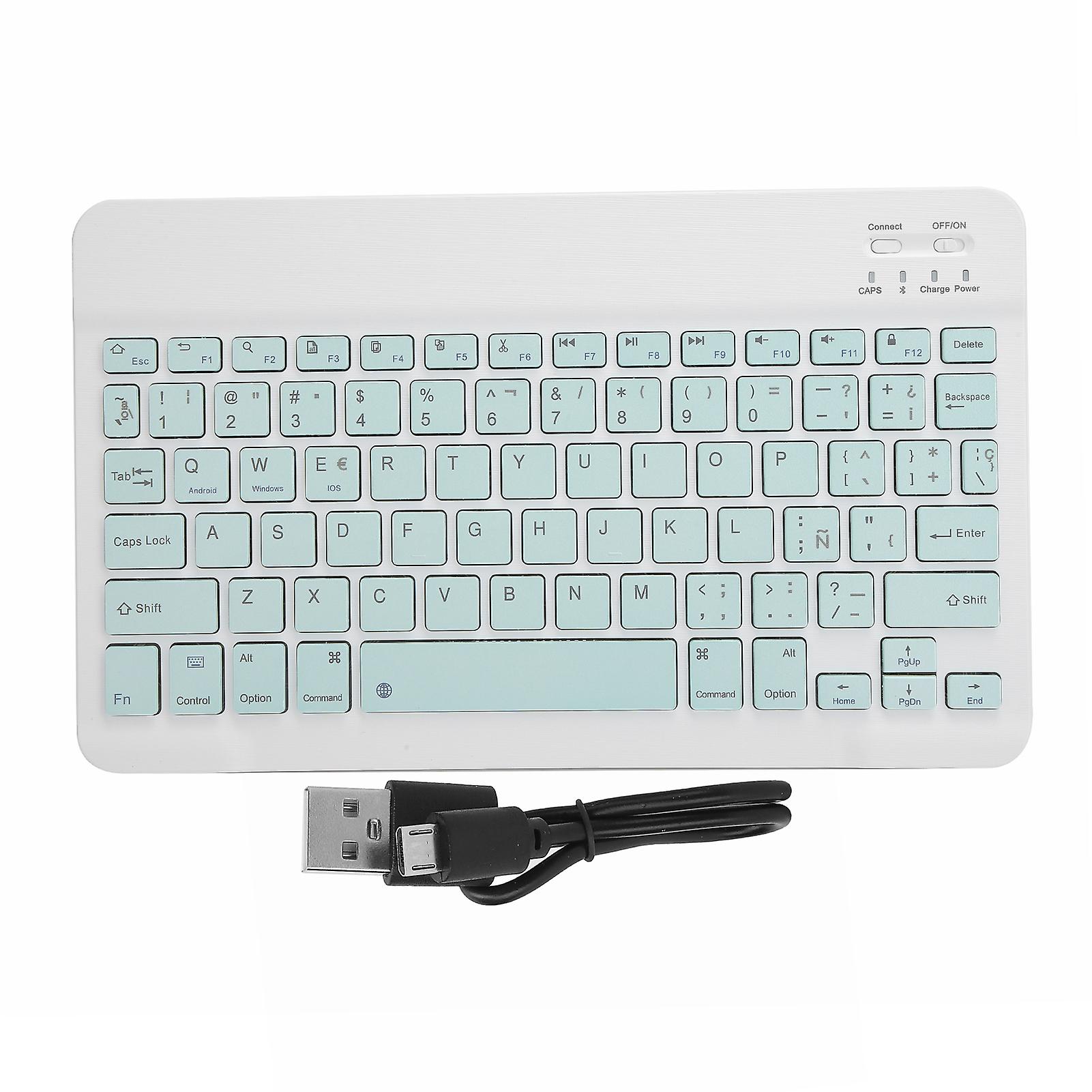 Wireless Bluetooth Keyboard Keycaps Typewriter Compatible with Universal Device 10inLight Green Spanish