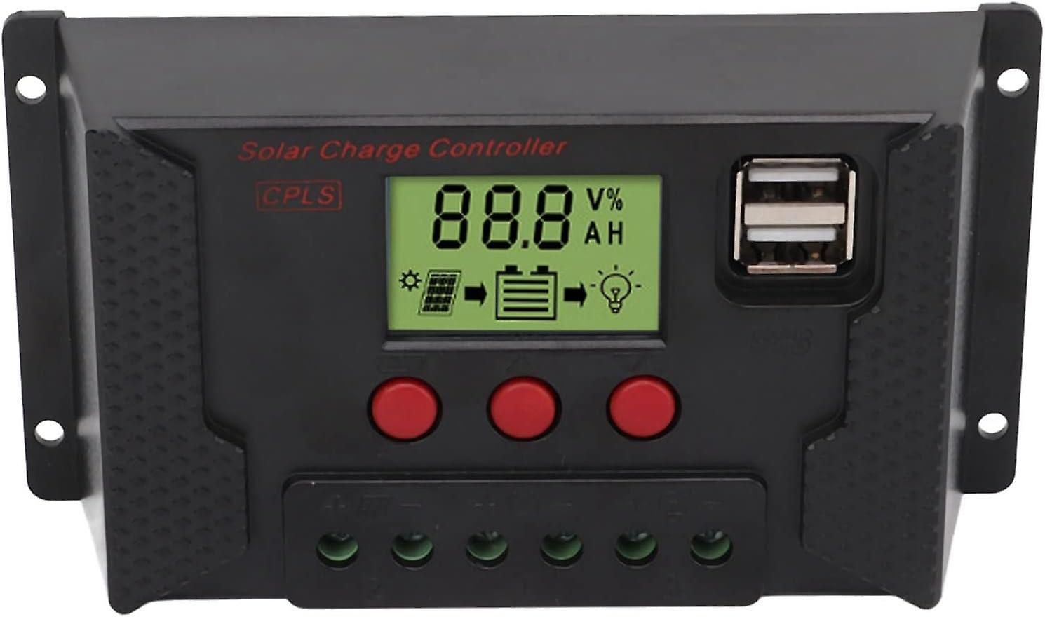 Solar Regulator, Solar Controller LCD Display Overcurrent Protection PWM 12V 24V Automatic Adaptatio