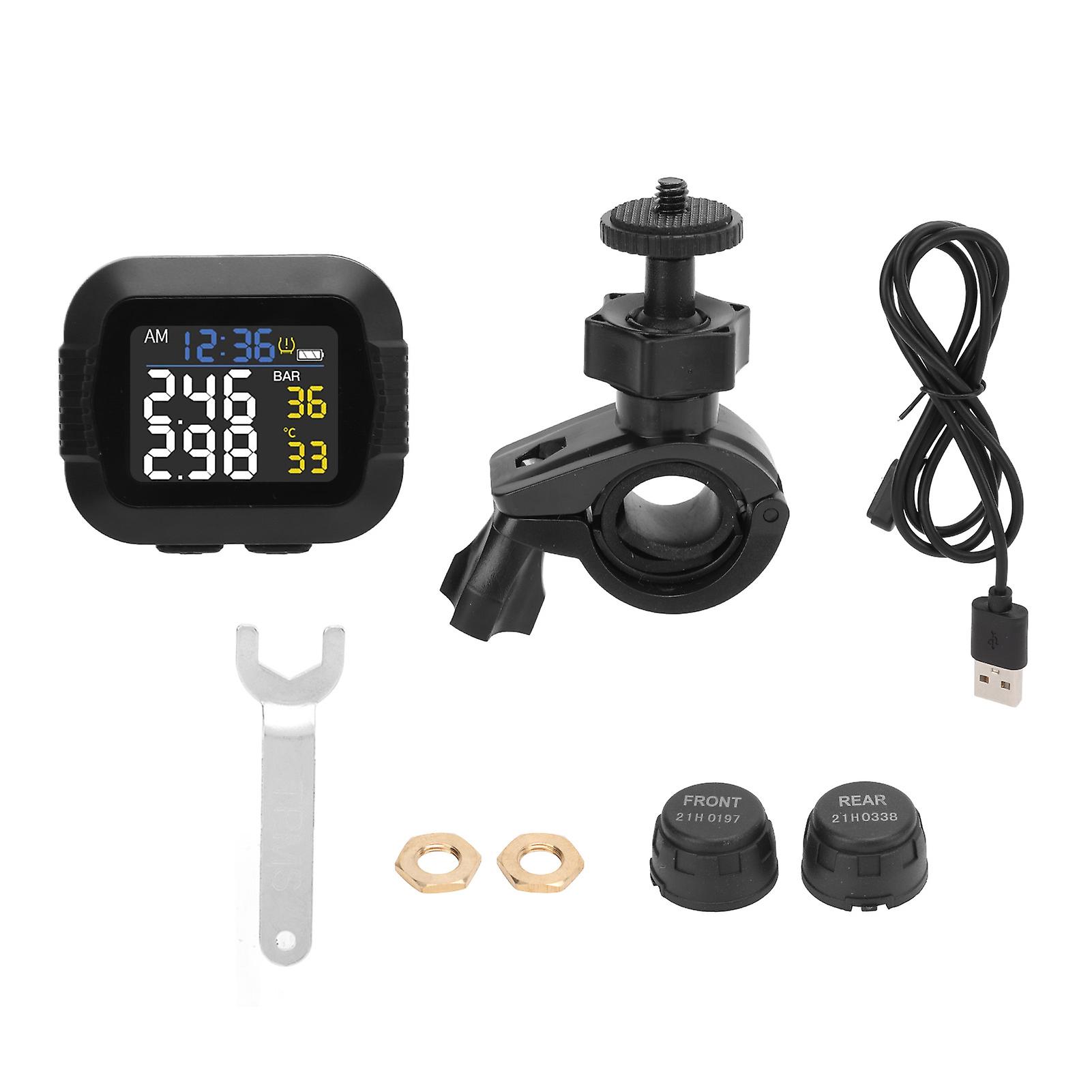 Motorcycle Tire Pressure Monitoring System Wireless Waterproof 2 External Sensor TPMS for Motor Bicycle
