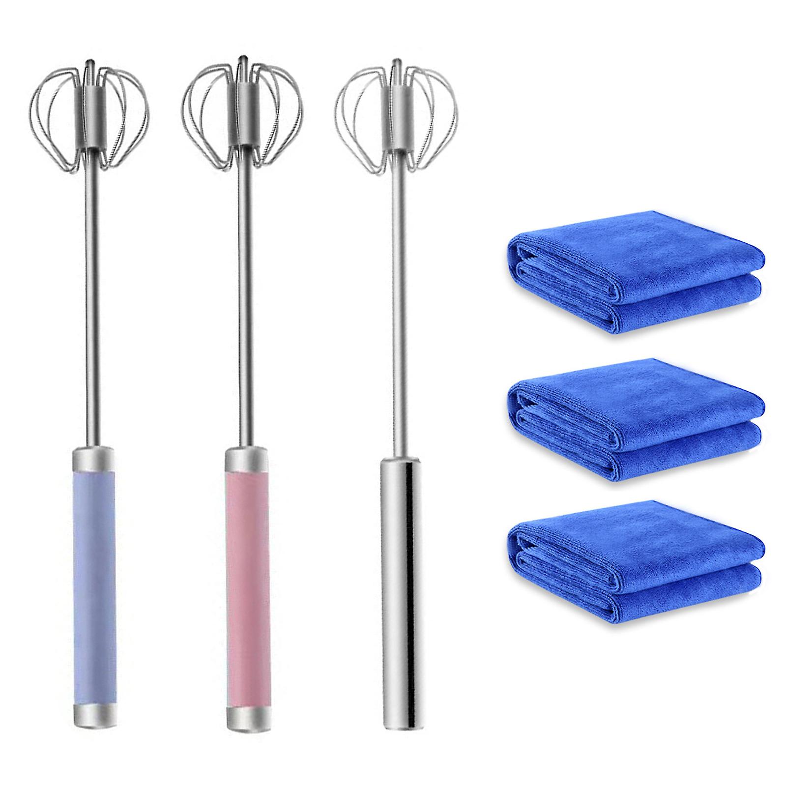Semi-Auto Egg Whisk with Cleaning Towel Reusable Labor-Saving Egg Whisk for Kitchen