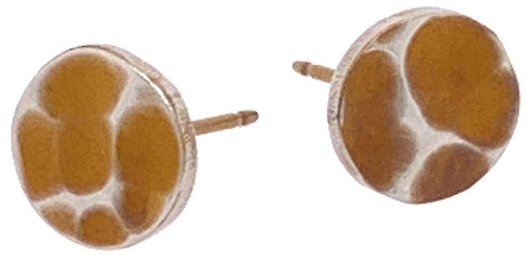 Ti2 Titanium Planished 7mm Stud Earrings - Tan Beige