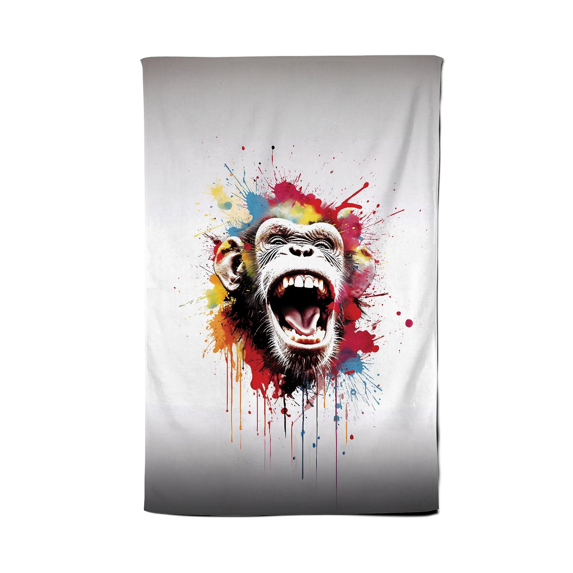Coloured Splashart Crazy Monkey Face Tea Towel