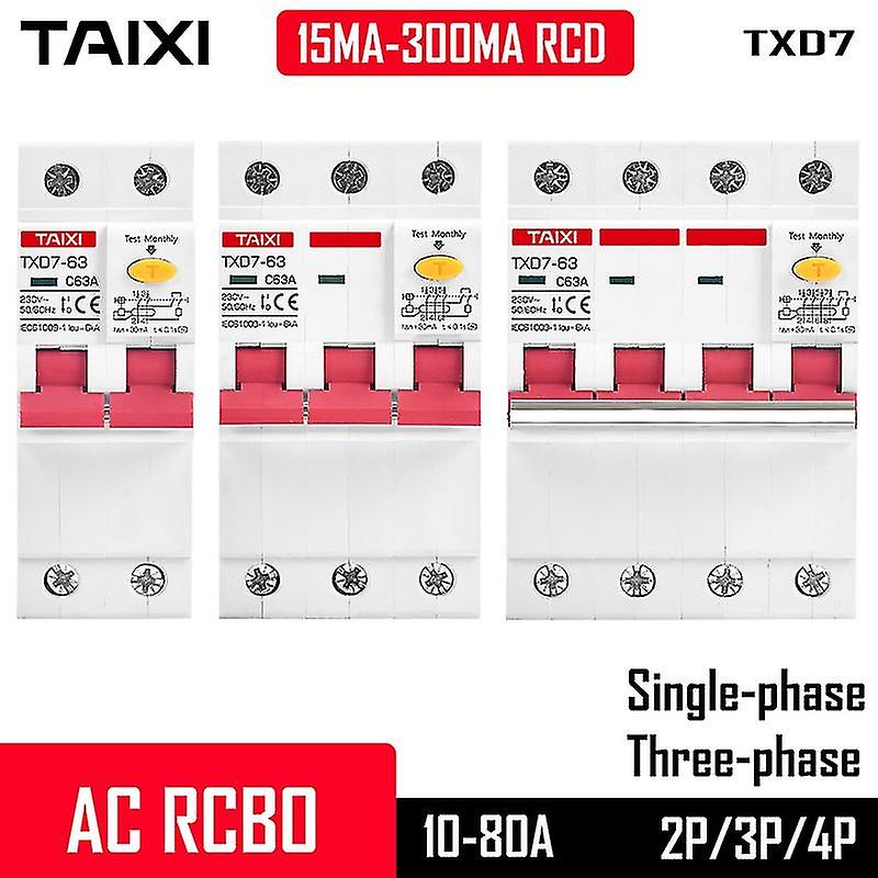 Rcd 3p 4p 15ma 30ma Rcbo 20a 25a 40a 80amp 230400v V