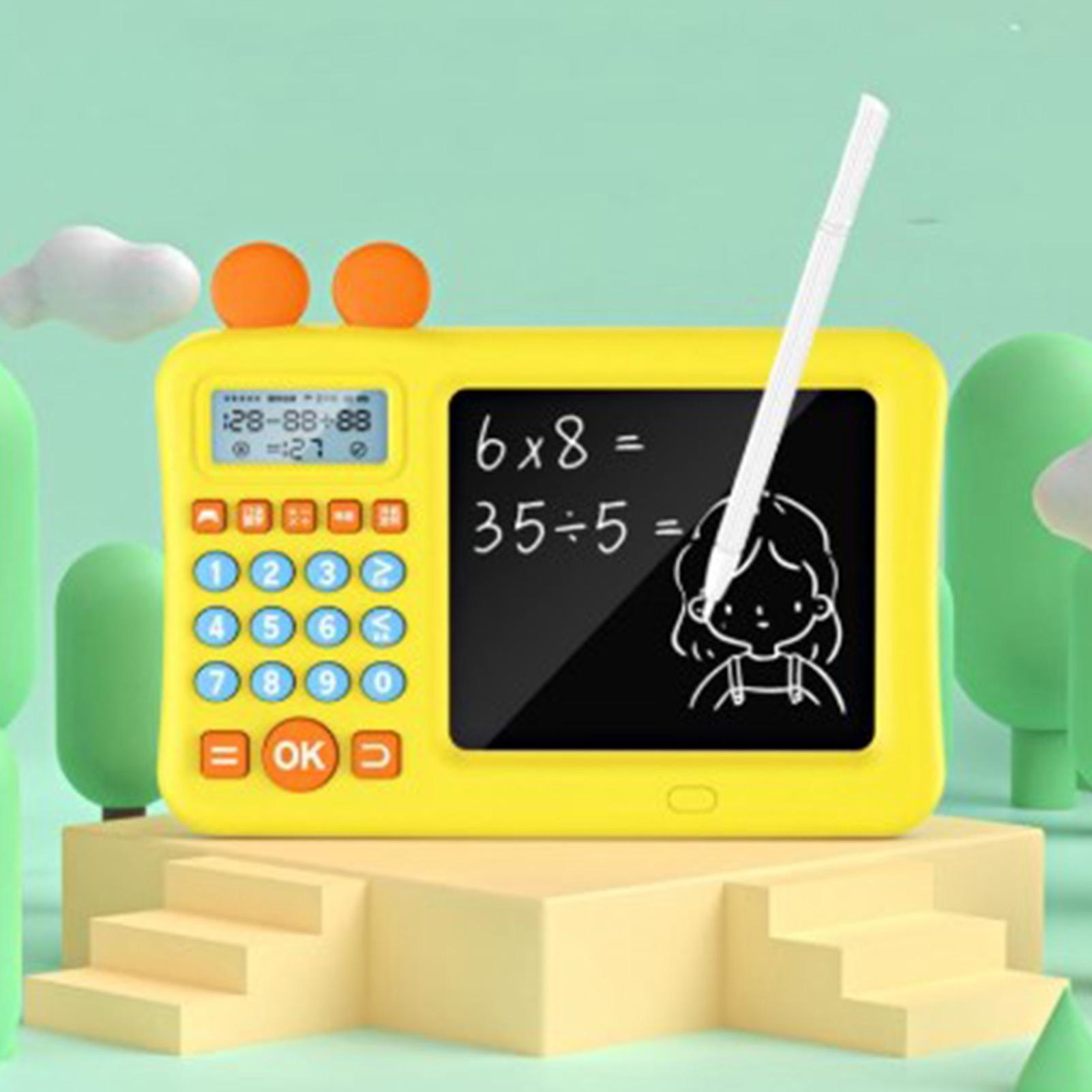 Calculatrice pour enfants avec bloc-notes Addition Soustraction Multiplication Division Math Learning Machine avec WordPad Jaune