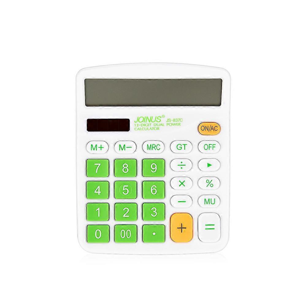 12 Digit Basic Calculator Solar Battery Dual Power LCD Display Desktop Calculator(Green)