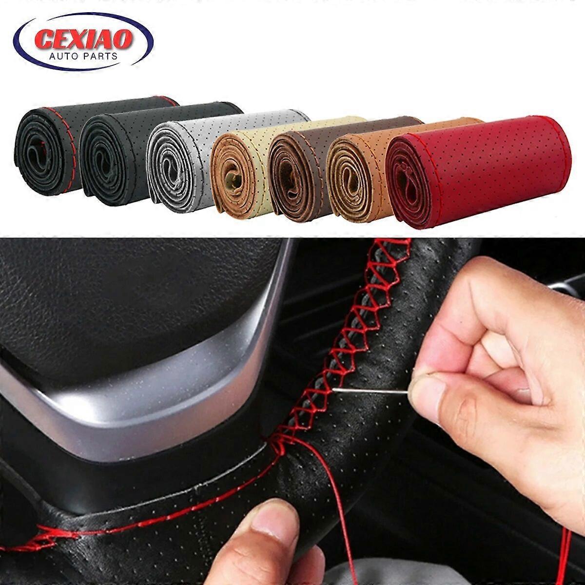 38cm Universal Auto Steering Wheel Cover Leather Steering Wheel Wrap With Better Sport Grip For Men Women D Shape SUV Car FN9U4030