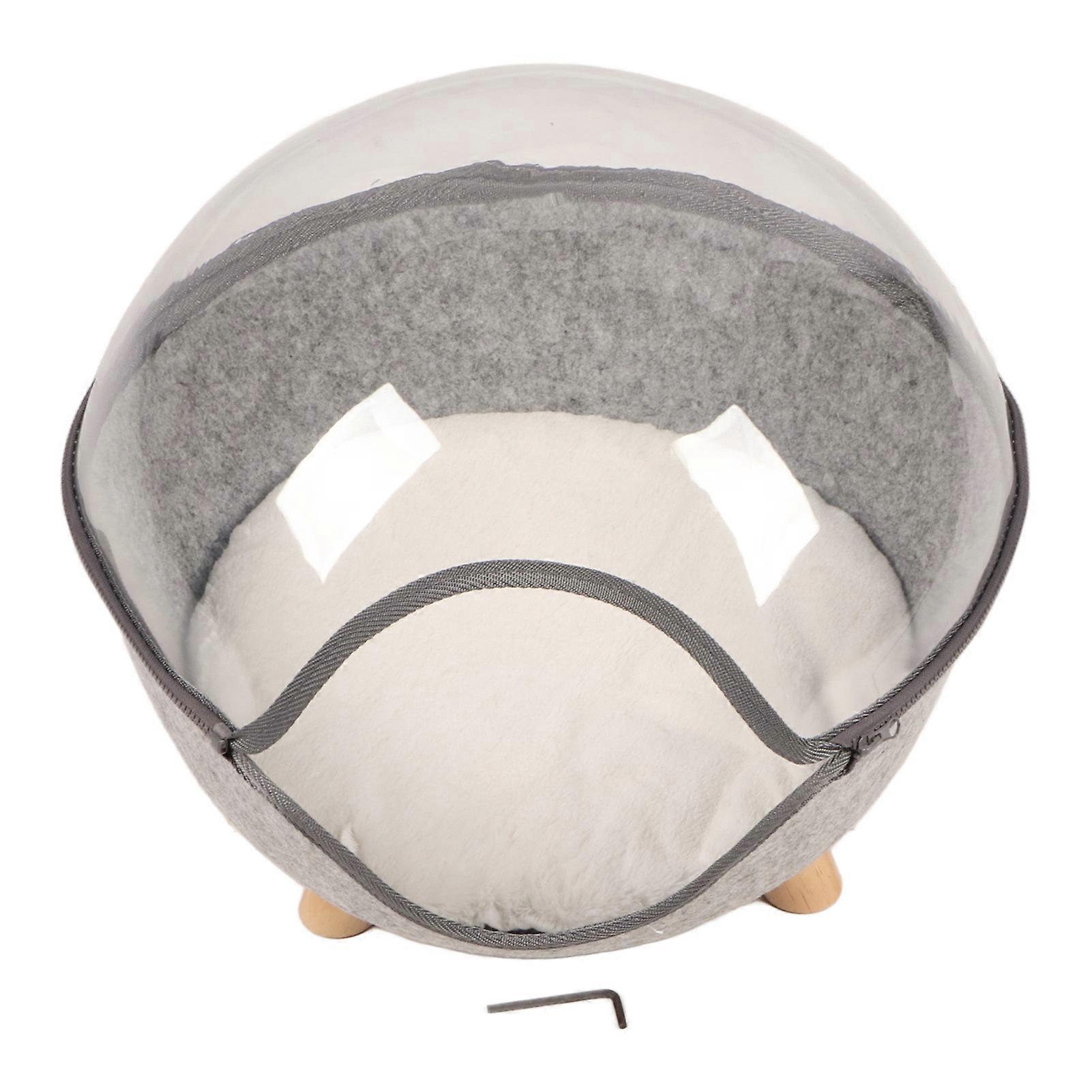 Felt Cat Cave Removable Transparent Top Hideout Cat Nest Bed with Wooden Legs for All Seasons