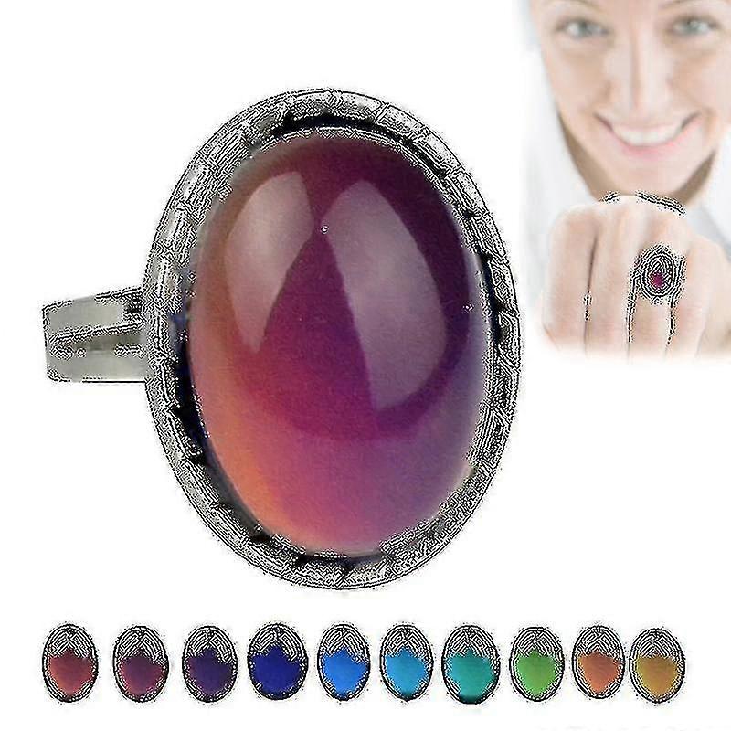 Adjustable Mood Ring Temperature Change Color Retro Fake Imitation Gem Ring