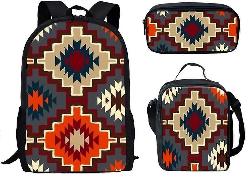 مجموعة حقائب مدرسية نافاجو الأمريكية الأصلية للأولاد والبنات مع حقيبة حمل غداء وحقيبة قلم رصاص ، حقيبة ظهر 3 قطع