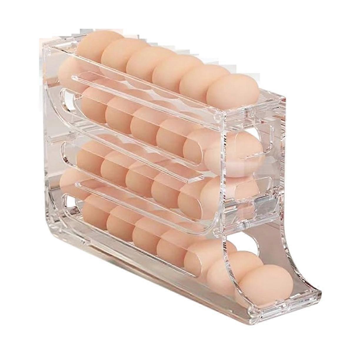 Egg Holder for Fridge, Auto Rolling Fridge Egg Organizer, 4 Tiers Large Capacity Eggs Dispenser Storage 30 Egg