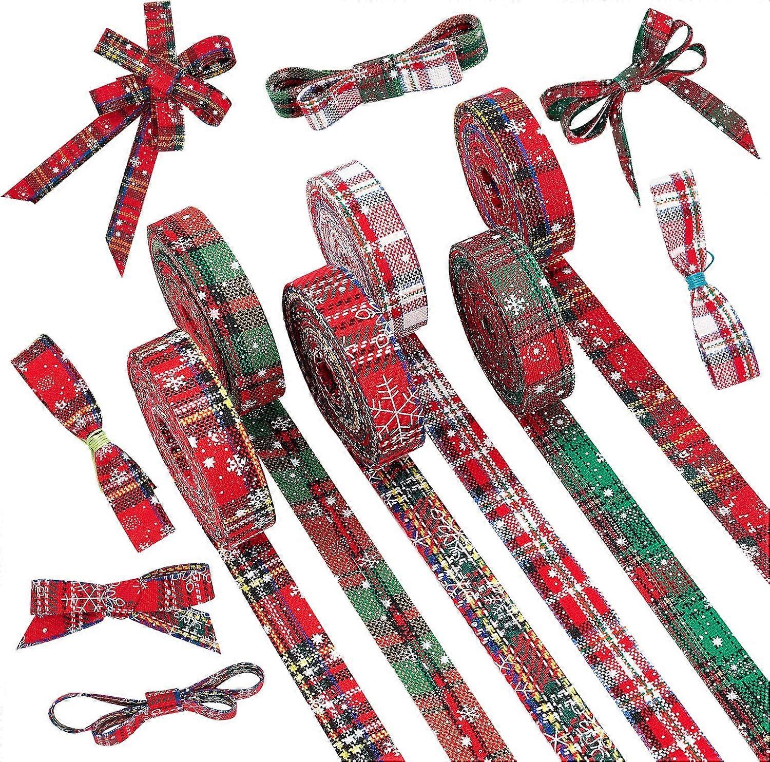 6 Rolls 1 Yards/Roll 1 Inch Christmas Plaid Ribbon Snowflake Plaid Burlap Ribbon Christmas Wrapping Ribbon for Christmas Tree Home Wrapping Craft Deco