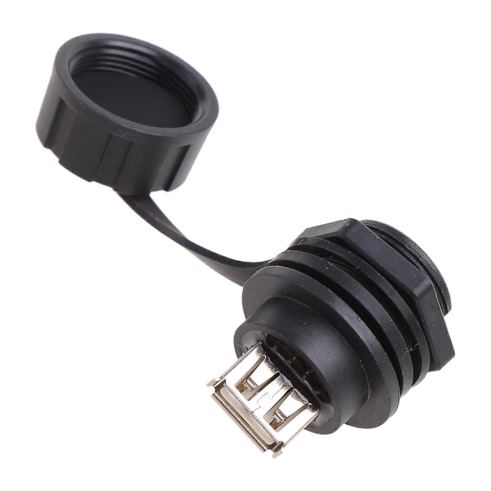 USB 2.0 Female Panel Pass Connector Mount Socket Plug Waterproof IP67 With Cap