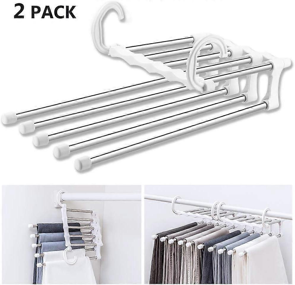 Clothes Hanger Multiple Space Saving Pant Hanger, 2 Piece Expandable Stainless Steel Hanger, Foldabl