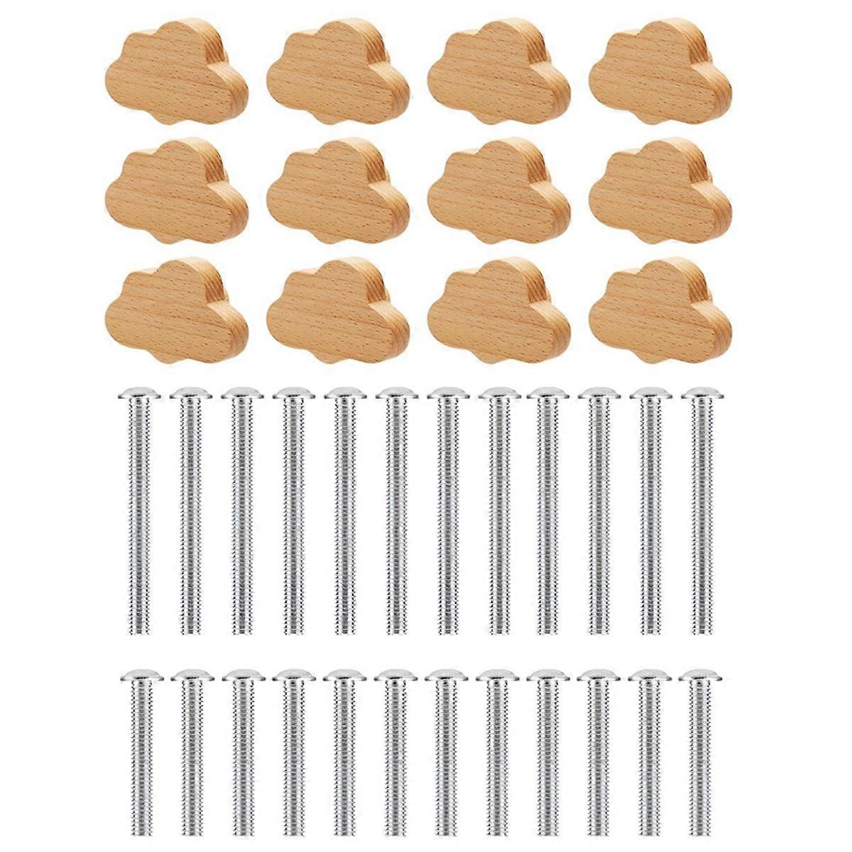 Boho Dresser Knobs- 12 Pack Beech Wood Drawer Knobs Cloud-Shaped Wooden Dresser Pulls for Cabinets