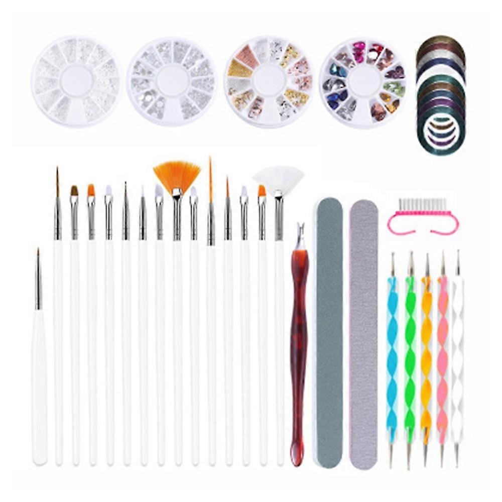 ネイルアートキットネイルアートブラシネイルドットツールネイルストライプリボンラインストーンクリスタルネイルヤスリキット女性と互換性あり