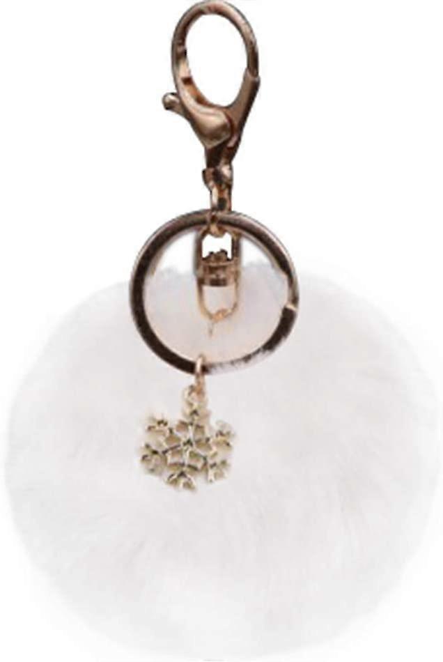 Christmas pom-pom snowflake keychain pendant 1 pieces (white)