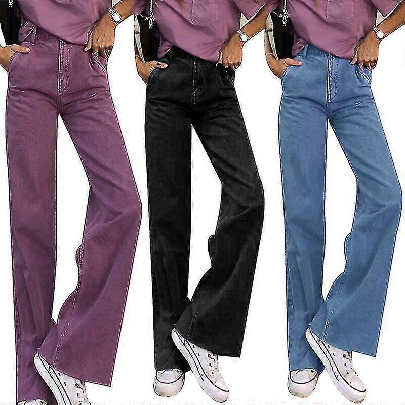 Women Wide Leg Pants Solid Straight Leg Jeans