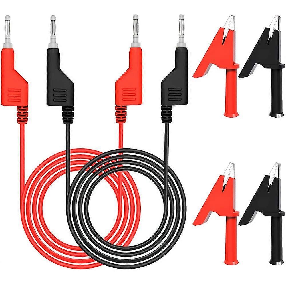 2 Pieces 4mm Banana Stackable Test Lead with Banana Plug Soft Electrical Test Cable Wire (1m/3.3ft) with 2 Alligator Clip Banana Clamps for Multimeter