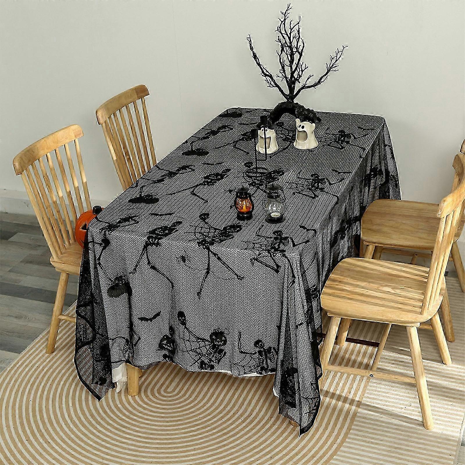 Halloween Decorations Halloween Black Lace Skull Pumpkin Tablecloth Is Suitable For Long Tables And Round Tables The Size Is 70.8x59inch