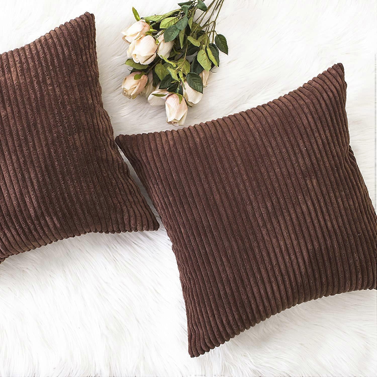Decor Solid Plush Corduroy Striped Square Throw Pillow Covers Cushion Covers Decorative
