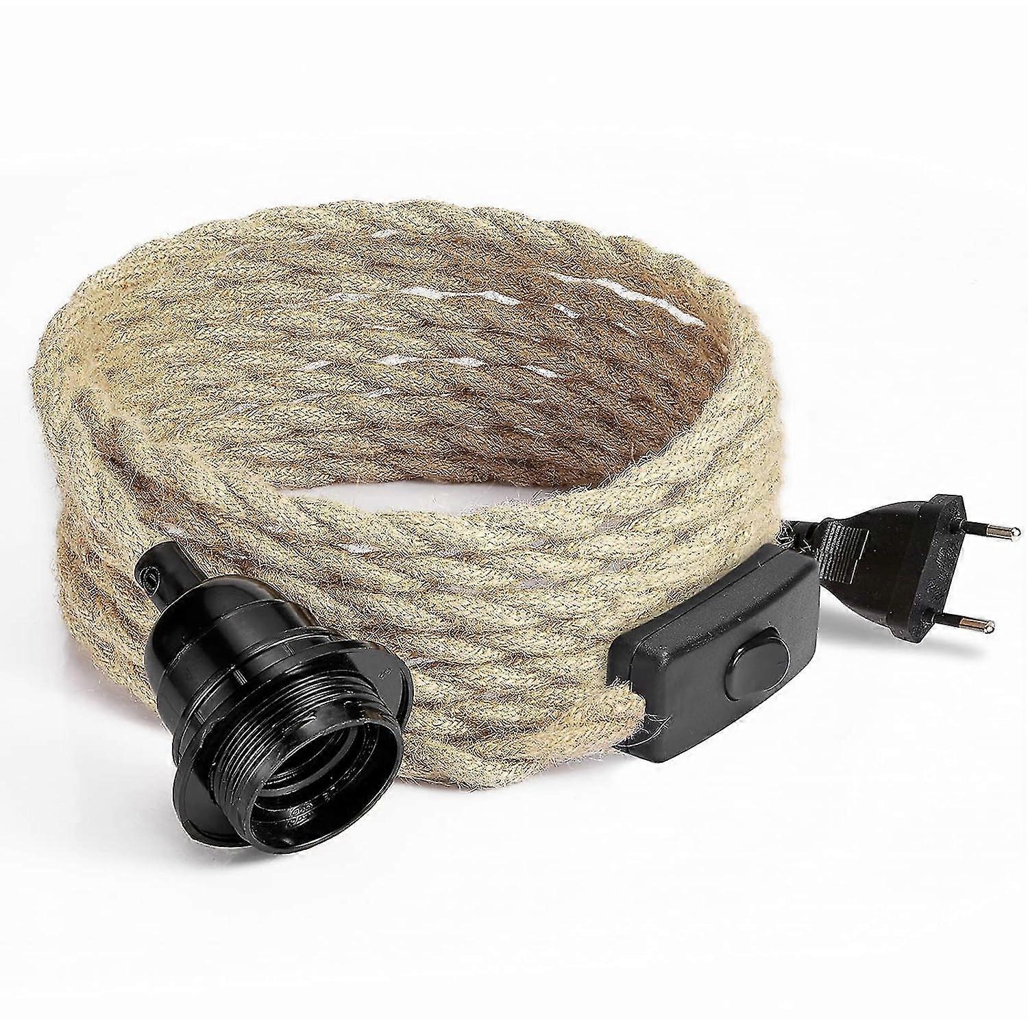 4.5m 2 Conductor Linen Electric Cable, With E27 Socket And Switch, For Diy Lamp (without Bulb)