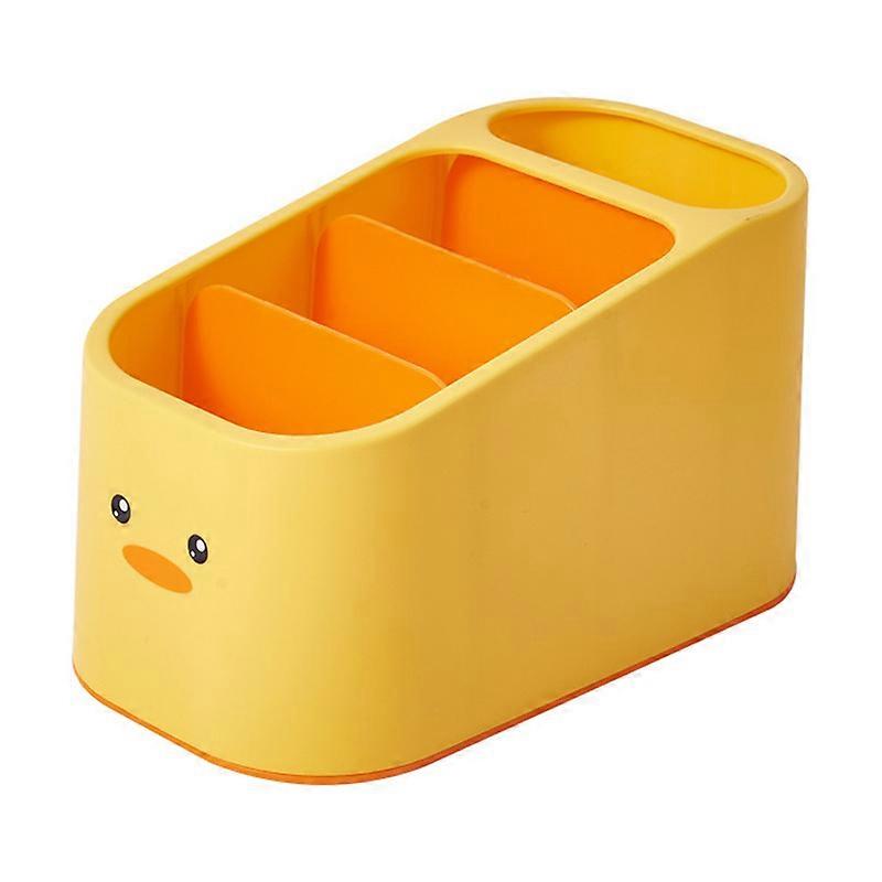 Multi-grids Cosmetic Storage Box Cute Yellow Duck Remote Control Holder 4 Grid Office Desktop