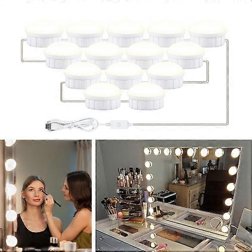 14 LEDs Mirror Front Light Dimmable Makeup Mirror USB Touch Control Light (White Light)