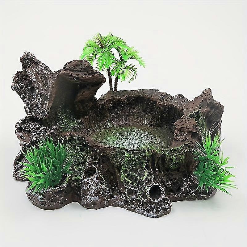 Resin Moss Bowl For Aquarium Decor, Reptile Feeding Dish, Realistic Faux Tree Landscaping Hiding Ornament, For Turtles, Lizards, Bearded Dragons, Tree