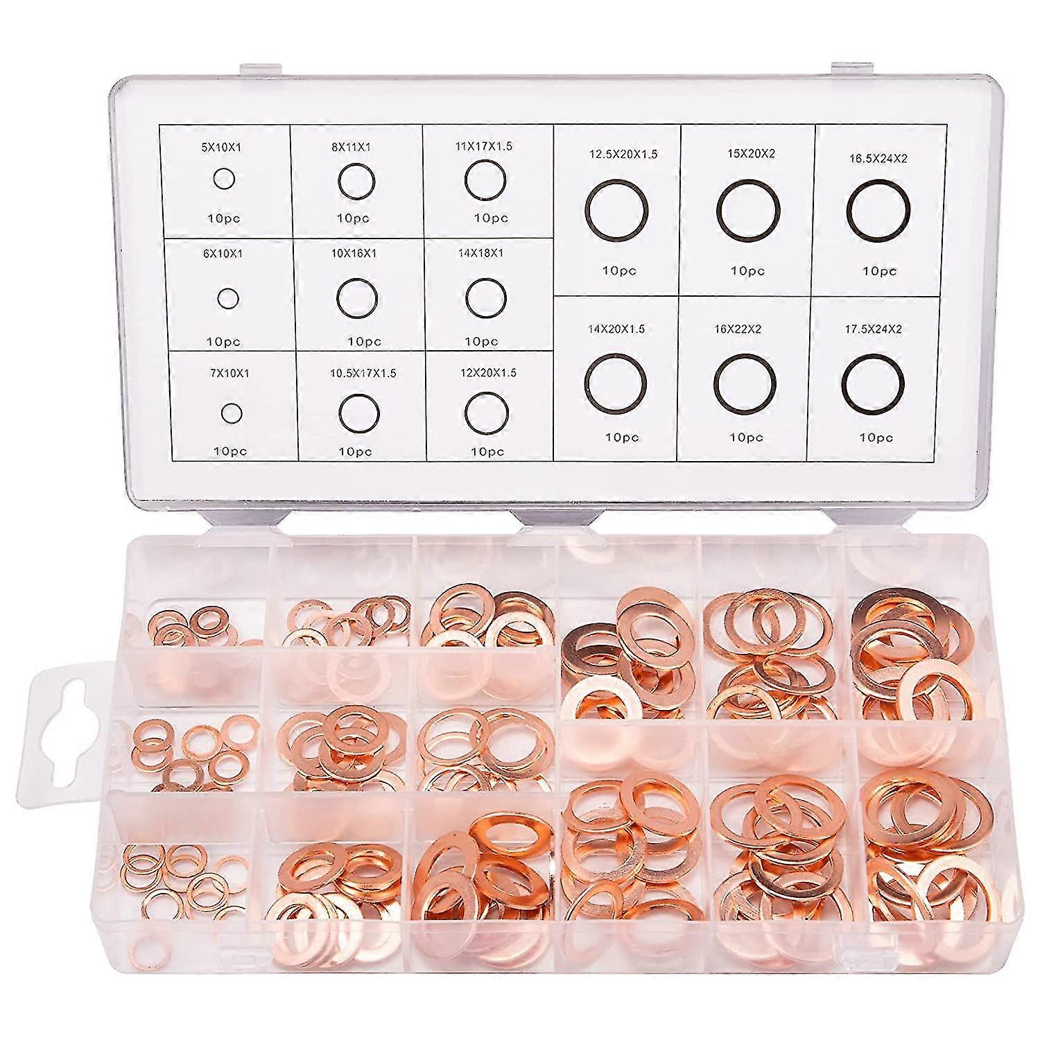 150pcs 15 Specifications Gaskets Sealing Ring, Copper Washers Assortment Kit