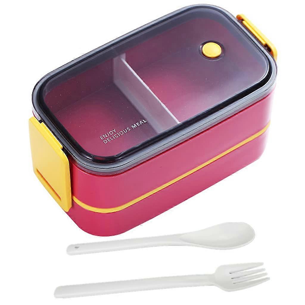 Double Stackable Bento Box Container, Bento Box with Spoon and Fork, Leak-Proof 2 Layers Lunch Boxes,Micro-Wave Dishwasher Freezer Safe,red