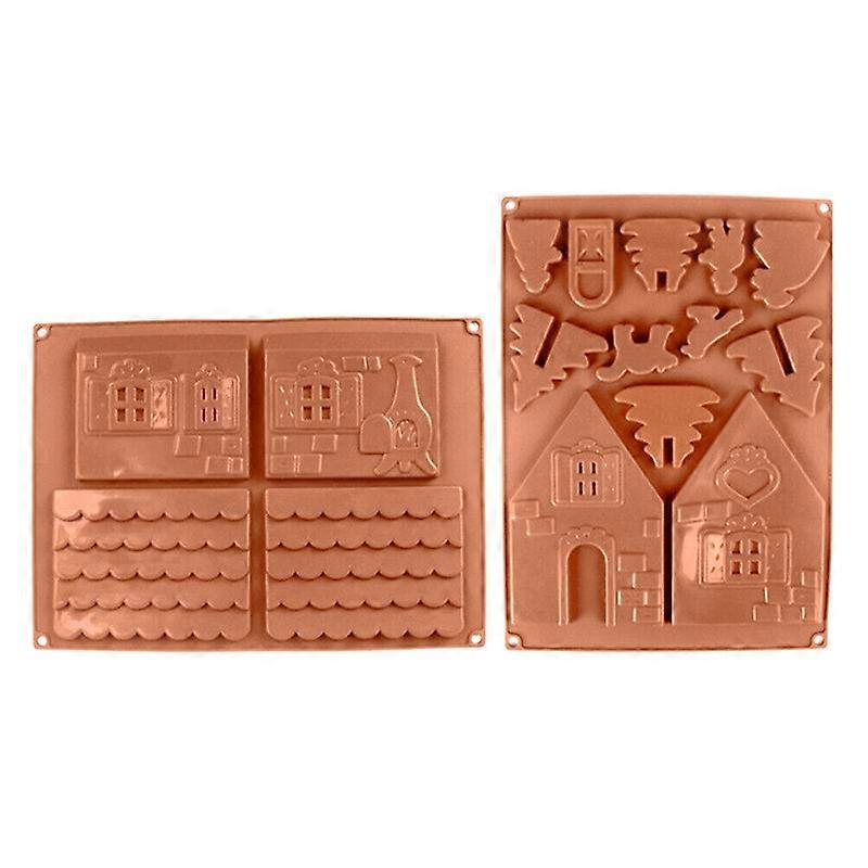 2Pcs Baking Tool Irregular DIY Silicone Gingerbread House Chocolate Mold for Kitchen KAESI