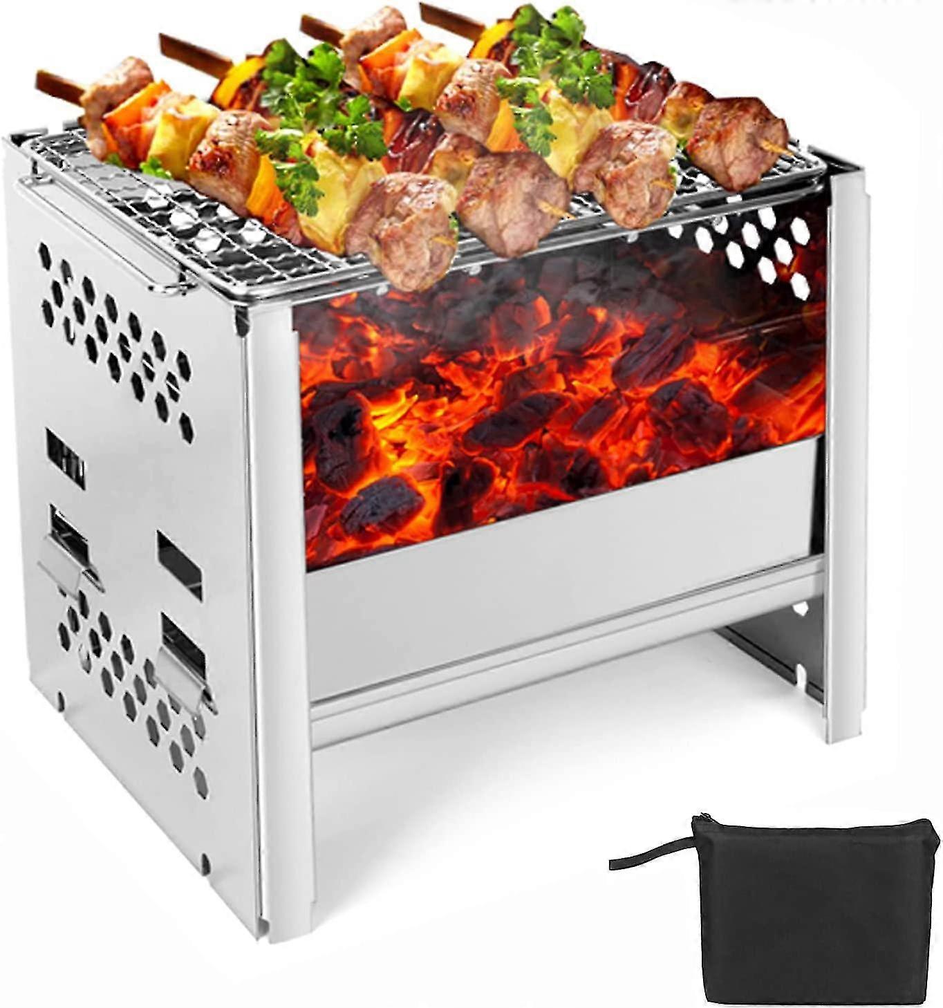Portable Camping Stove, Lightweight Camping Wood Burning Stove With Rack And Storage Bag, Durable Compact Foldable For Bbq Hiking Camping Picnic Outdo