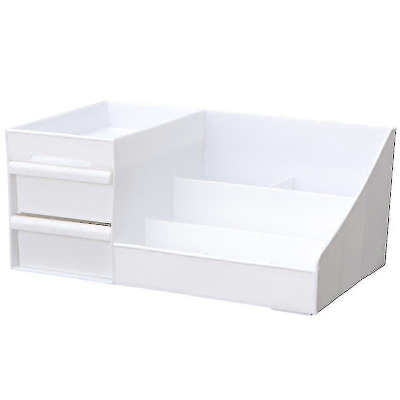 1pc Desktop Organizer Storage Case Make-up Organizer With 2 Drawer For Bedroom Vanity Table Dormitory (white)
