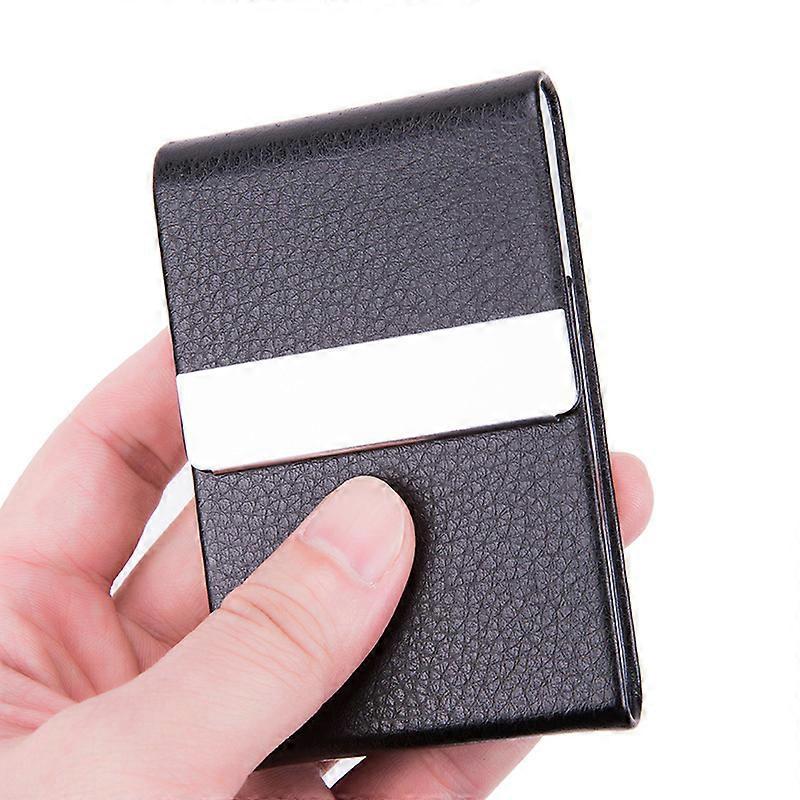 1pcs Business Card Holder Case PU Leather Business Card Case Metal Name Card Holder Pocket Business Card Carrier with Magnetic Shut (black)