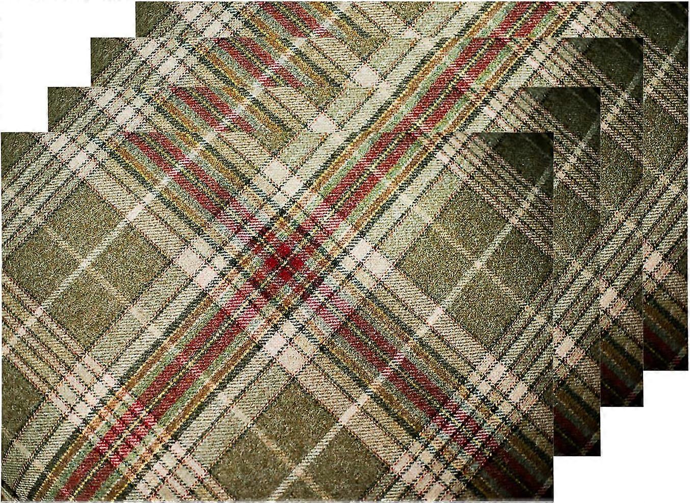 Apple Green Checkered Placemats, Close up of The of a Tartan Table Mat Linen Burlap Washable Double-Deck Heat Insulation for Dining Table Kitchen Tabl