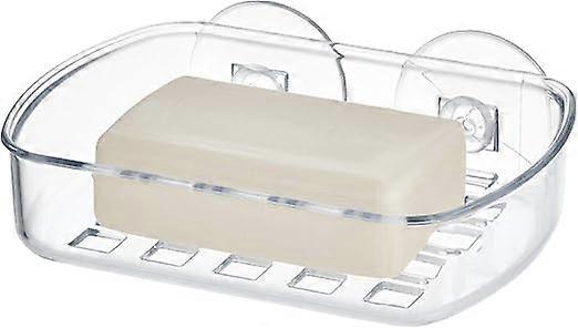 Basic soap dish, plastic soap holder with two powerful suction cups, transparent